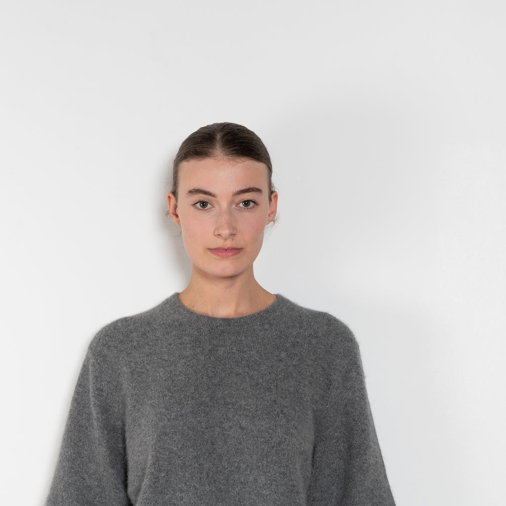 The Raven Sweater by Loulou Studio is a short sleeved loose sweater in a soft yak and wool blend
