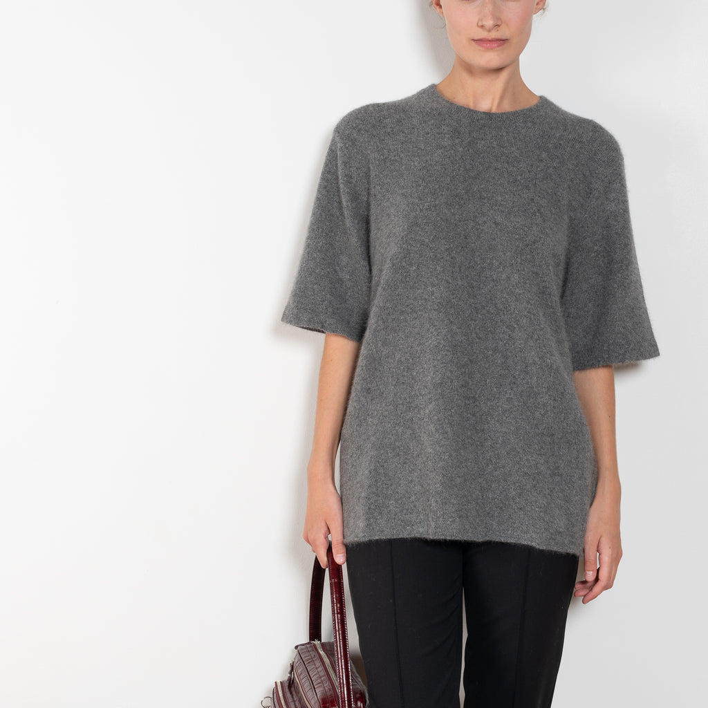 The Raven Sweater by Loulou Studio is a short sleeved loose sweater in a soft yak and wool blend