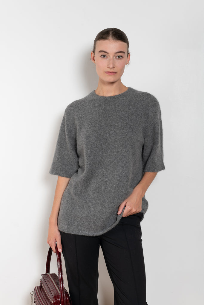 The Raven Sweater by Loulou Studio is a short sleeved loose sweater in a soft yak and wool blend
