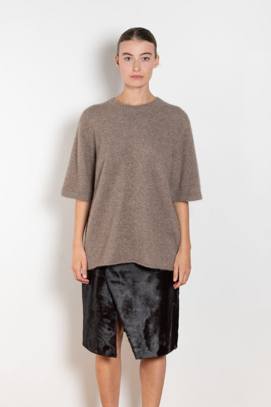 The Raven Sweater by Loulou Studio is a short sleeved loose sweater in a soft yak and wool blend