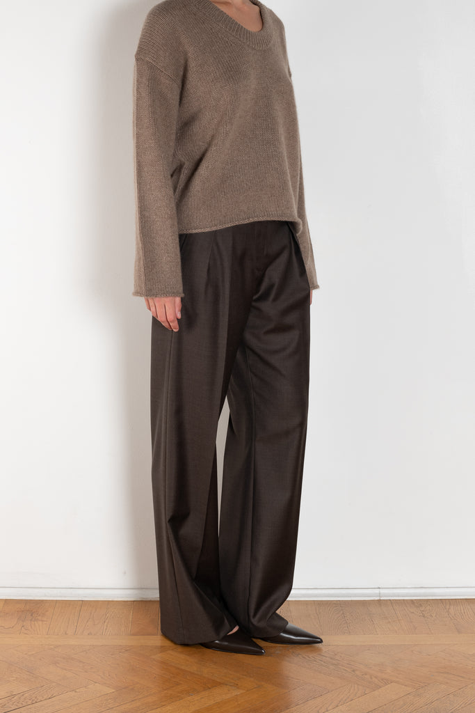 The Sbiru Pants by Loulou Studio are signature suiting paints that sit on the waist, are ample and pleated at the waist