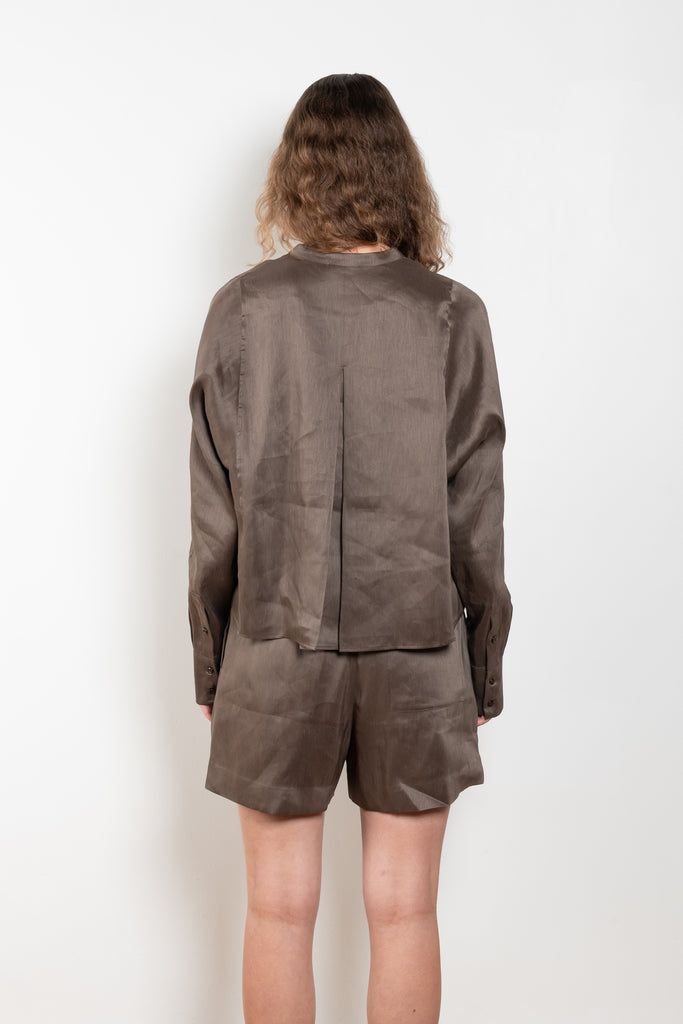 The Siara Top by Loulou Studio is a silk linen organza top with an airy back pleat