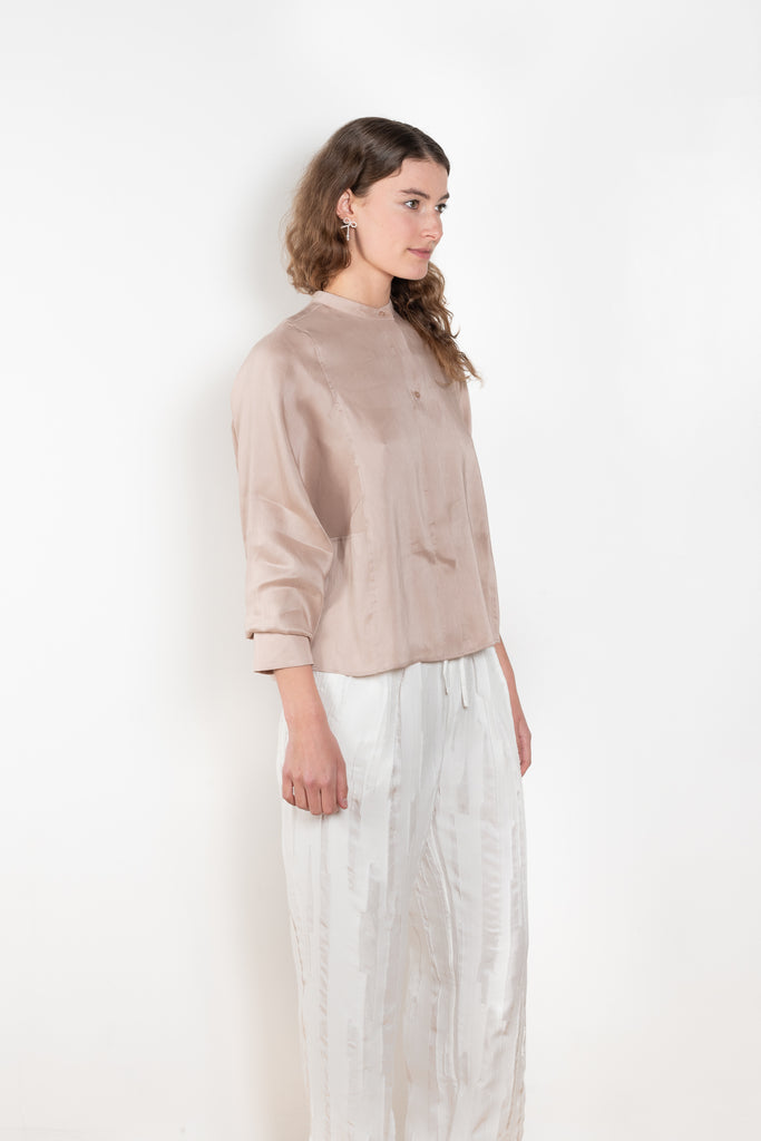 The Siara Top by Loulou Studio is a silk linen organza top with an airy back pleat