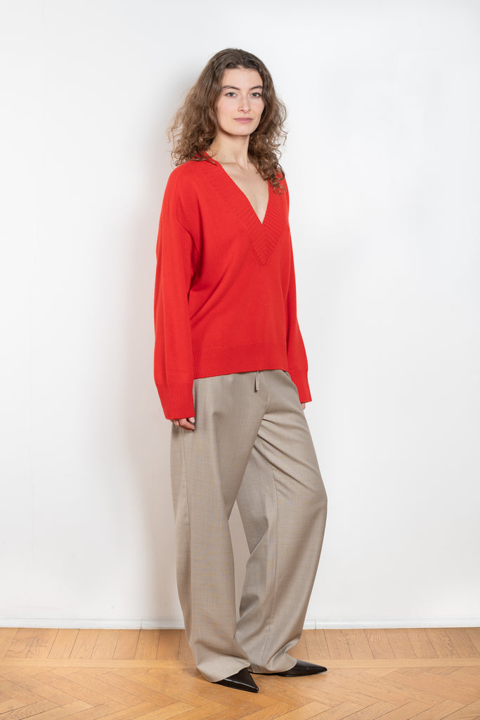 The Sage Sweater by Loulou Studio is an oversized sweater with an ample fit, a deep V, dropped shoulders and ribbed details