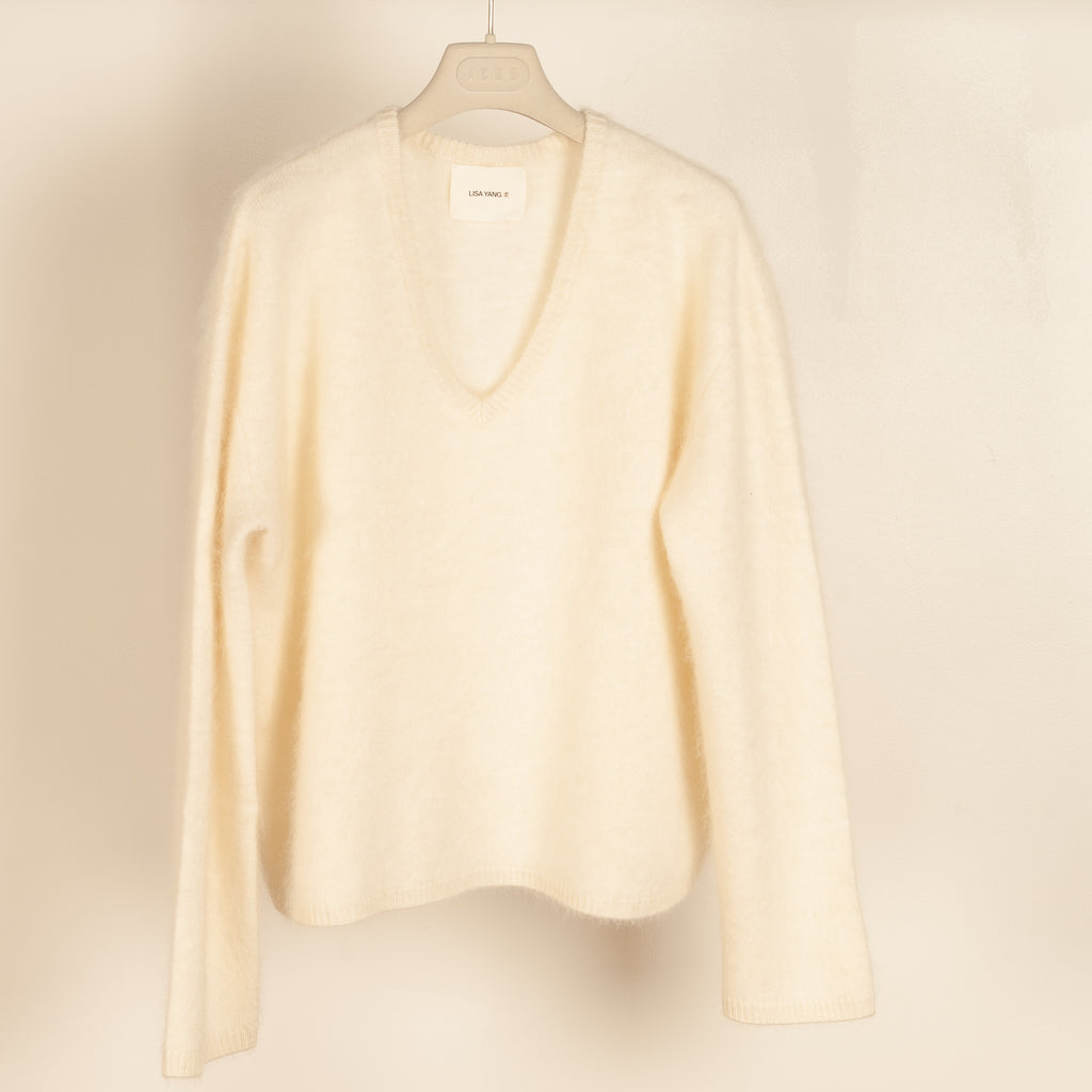 margareta cream brushed v-neck sweater