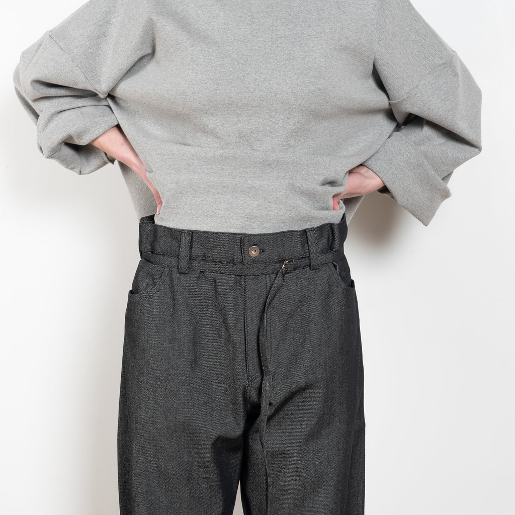The Jeans Pants N°1 by Maud Van Den Beussche is a relaxed belted denim trouser in a beautiful structured cotton