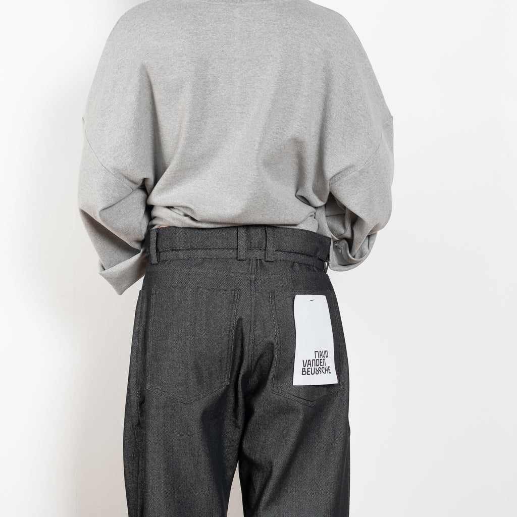 The Jeans Pants N°1 by Maud Van Den Beussche is a relaxed belted denim trouser in a beautiful structured cotton