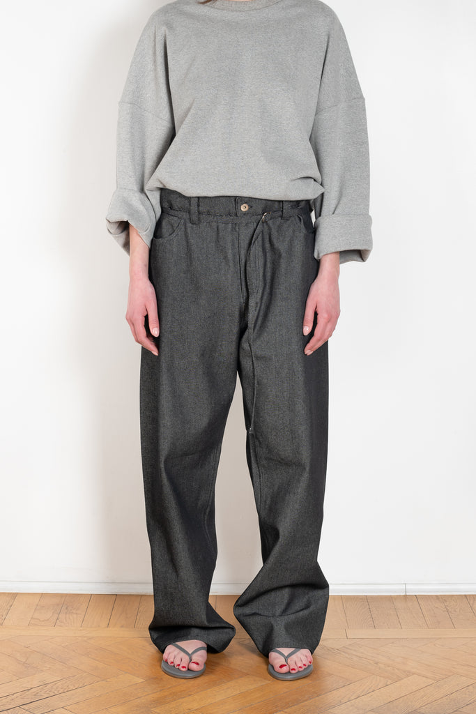 The Jeans Pants N°1 by Maud Van Den Beussche is a relaxed belted denim trouser in a beautiful structured cotton
