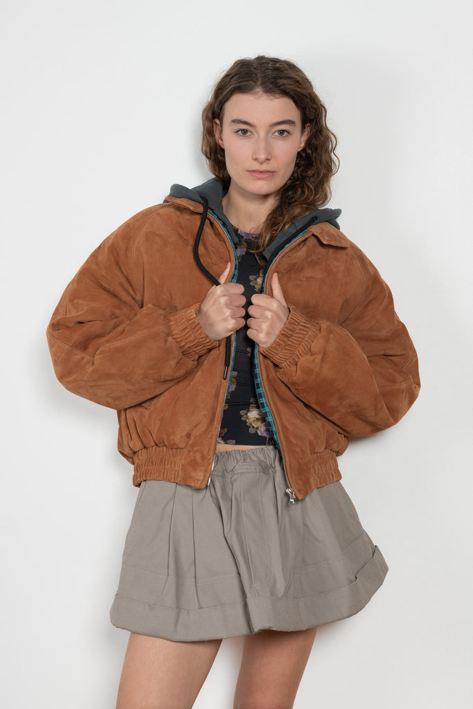 meryll rogge hooded suede bomber jacket
