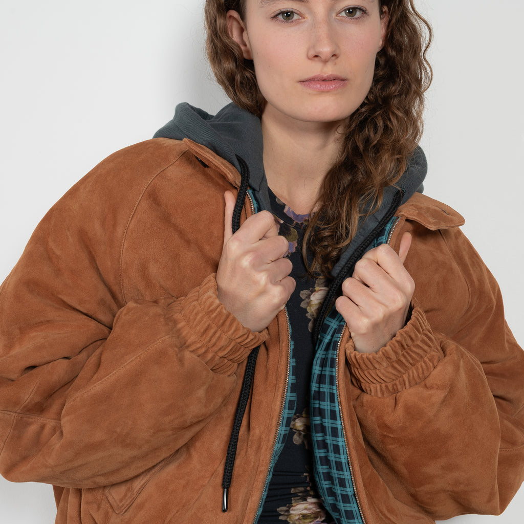 meryll rogge hooded suede bomber jacket