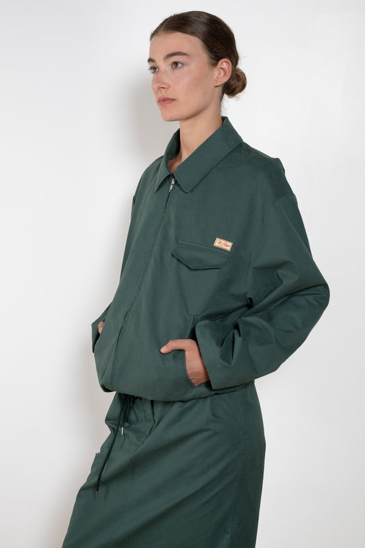 The Bomber Jacket by Meryll Rogge crafted in trench cotton, featuring a zip closure, drawstring hem, chest pocket and woven logo label