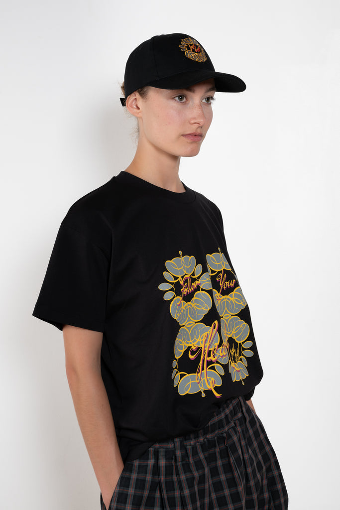 The Follow your heart Cap by Meryll Rogge crafted in cotton twill, in black, featuring multicolour 'Meryll Rogge' embroidery.