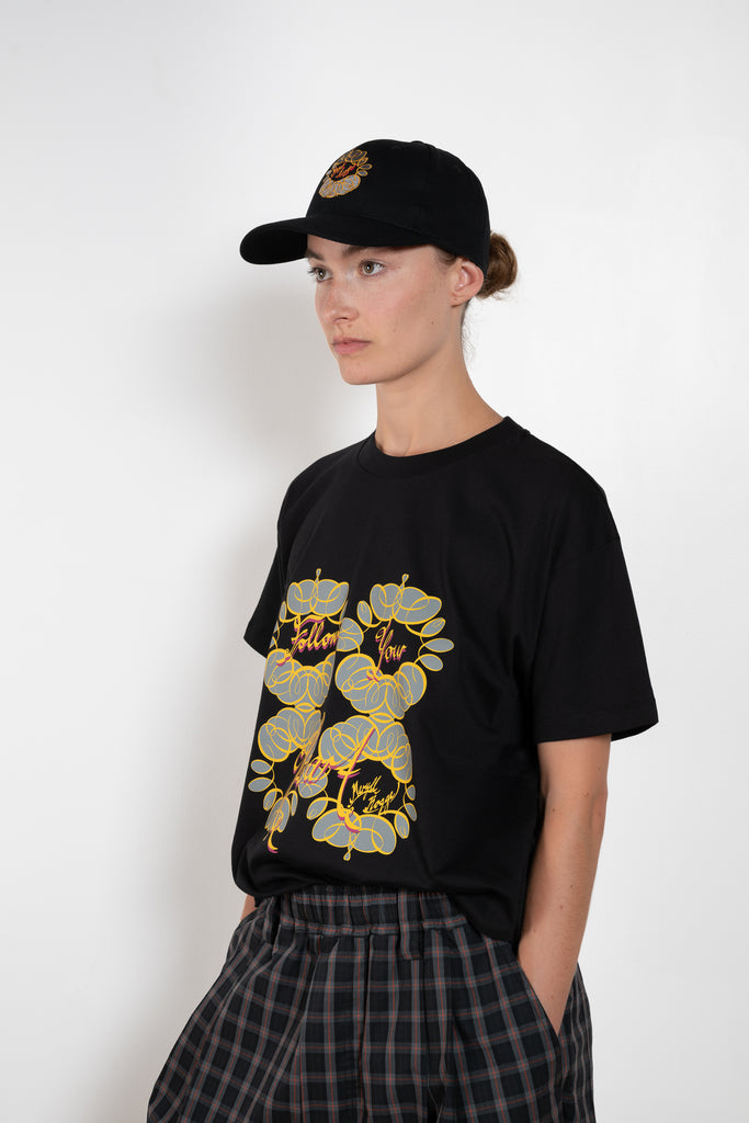 The Follow your heart Cap by Meryll Rogge crafted in cotton twill, in black, featuring multicolour 'Meryll Rogge' embroidery.
