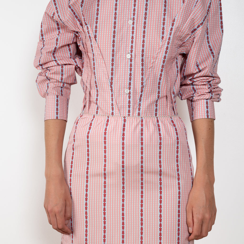 The Slip Skirt by Meryll Rogge is crafted in striped nylon silk, featuring a midi length and a straight silhouette.