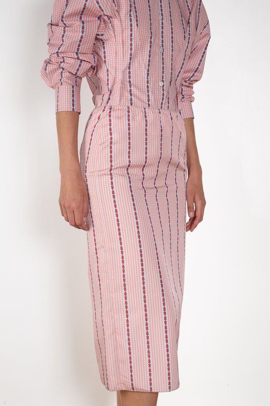 The Slip Skirt by Meryll Rogge is crafted in striped nylon silk, featuring a midi length and a straight silhouette.