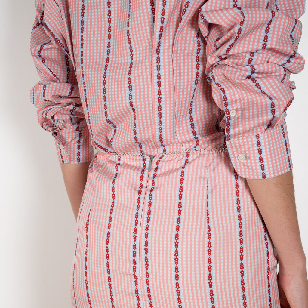 The Slip Skirt by Meryll Rogge is crafted in striped nylon silk, featuring a midi length and a straight silhouette.