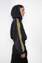 The Sporty Jacket by Meryll Rogge crafted in nylon, featuring a hood, contrast stripe panels, drawstring details and a zip closure