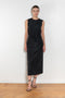 The Go Lightly Dress by Nackiye is a sleeveless ankle dress with exposed back and raw edging throughout