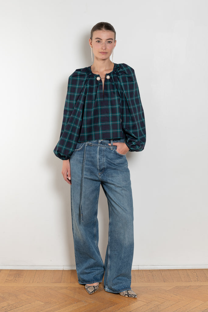 The Grand Bazaar Mini Top by Nackiye is a signature top with shawl shoulder feature and the classic double pearl neck pin in a mini version
