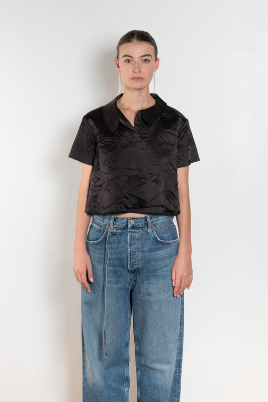The Kennedy Top by Nackiye is 60s inspired style slip on top with a relaxed open collar, wrinkled effect and A-line silhouette.