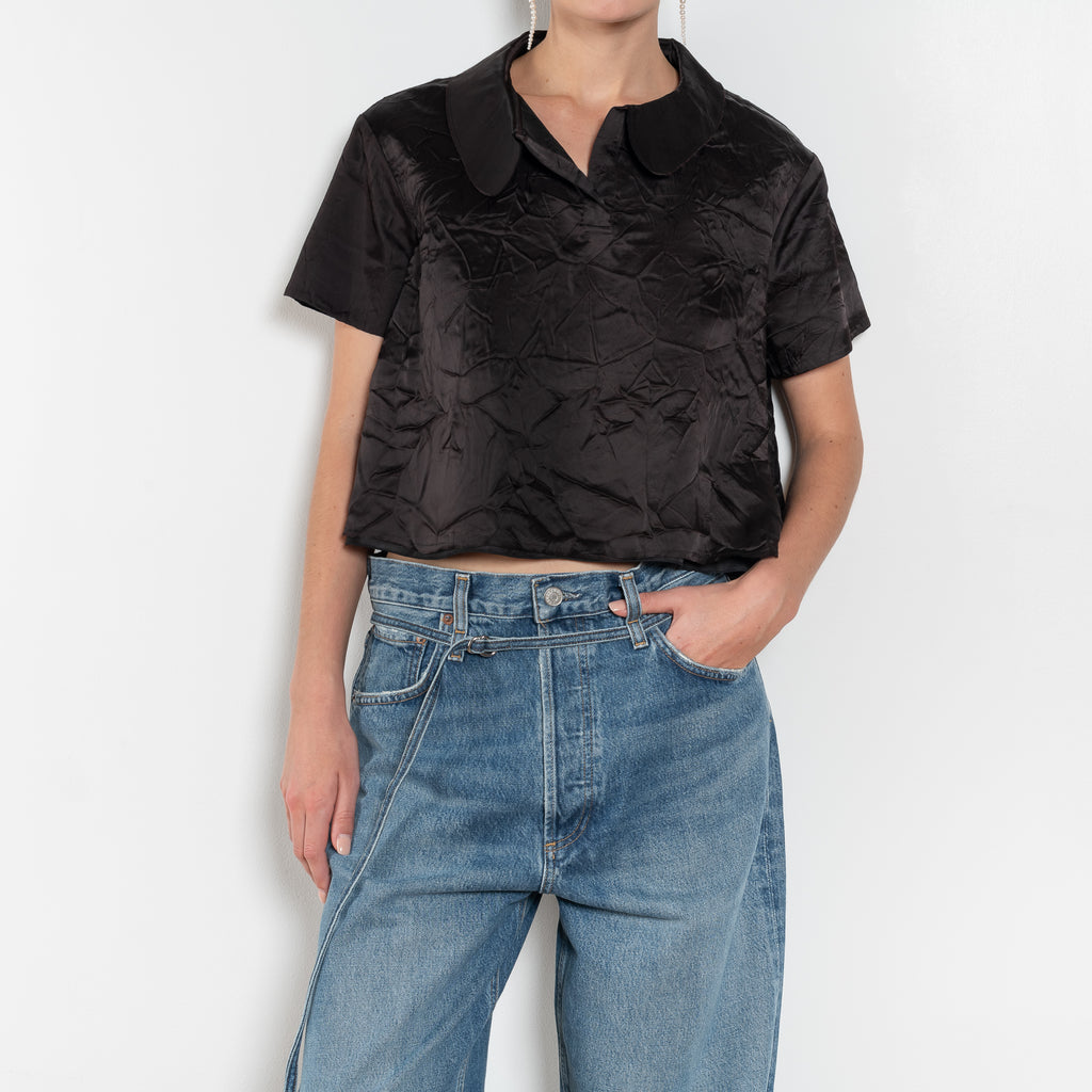 The Kennedy Top by Nackiye is&nbsp;60s inspired style&nbsp;slip on top with a relaxed open collar, wrinkled effect and A-line silhouette.