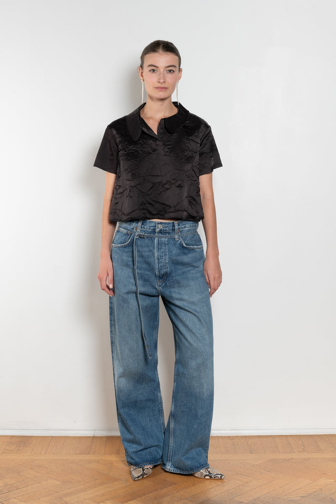 The Kennedy Top by Nackiye is 60s inspired slip on top with a relaxed open collar, wrinkled effect and A-line silhouette.