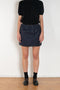 The Mini Skirt by Nackiye is gathered at the waist and featuring two side pockets, the little mini also has raw edging embellished with a rubber like piping