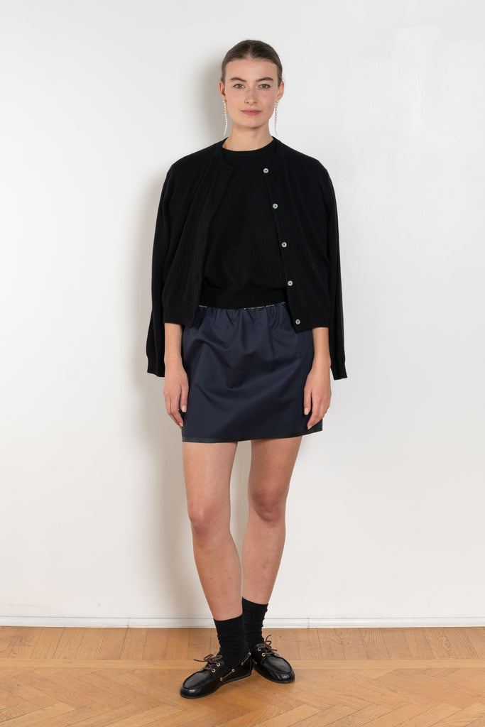 The Pearl Top by Nackiye is a crew neck short sleeved sweater in a lightweight cashmere with lightly ribbed sleeve hems and bottom hem