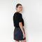 The Pearl Top by Nackiye is a crew neck short sleeved sweater in a lightweight cashmere with lightly ribbed sleeve hems and bottom hem
