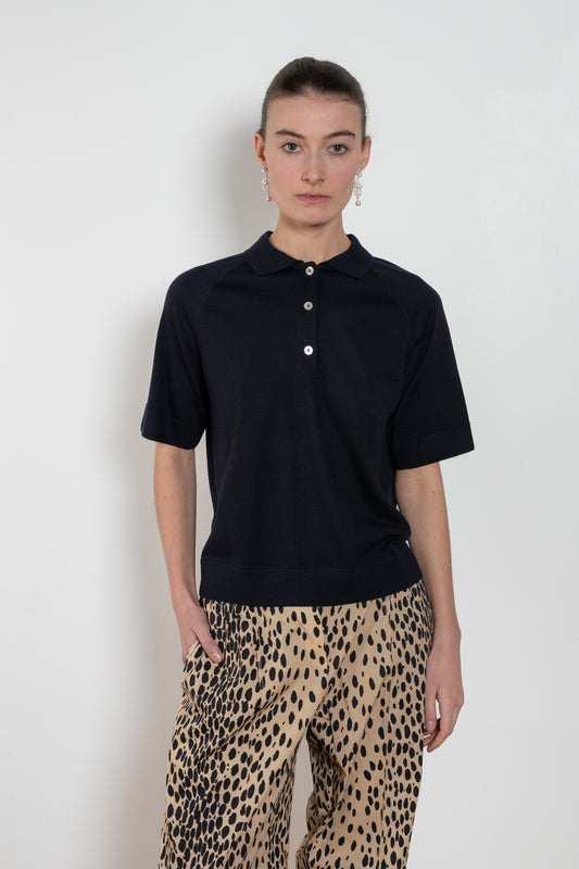 nackiye polo knit top navy