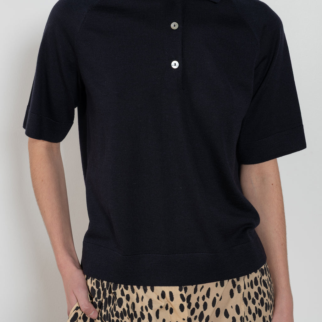 nackiye polo knit top navy