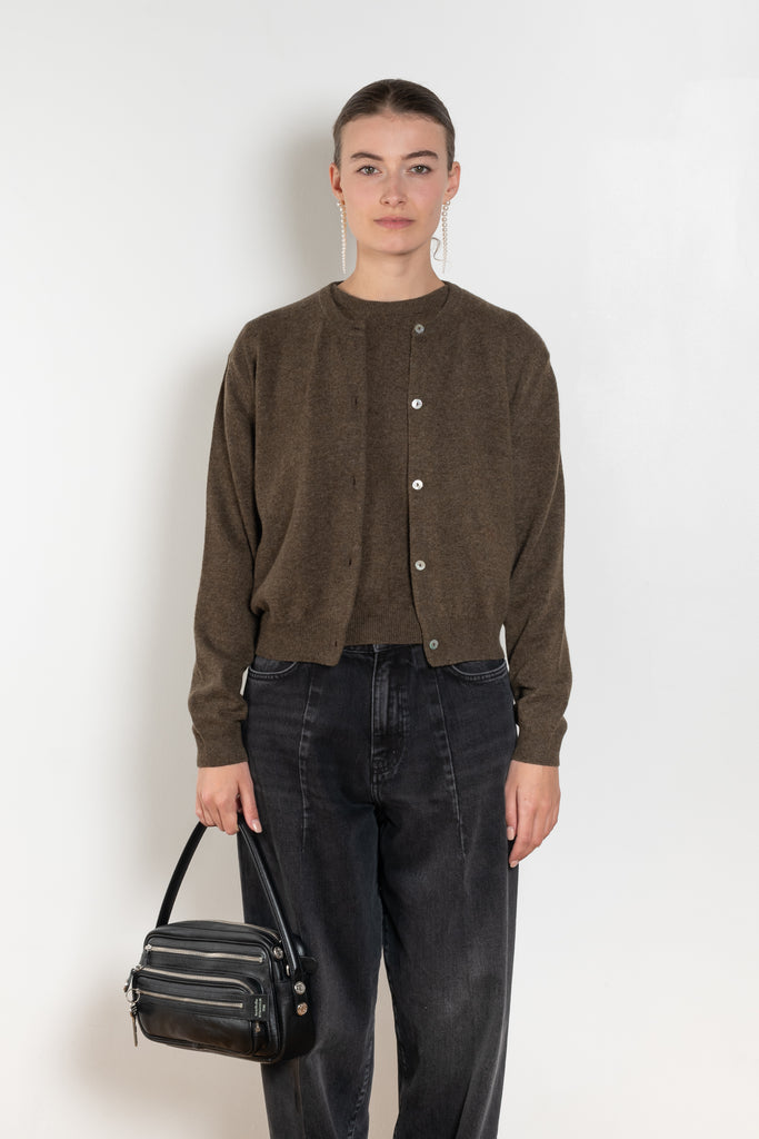 The Sea Shell Cardigan by Nackiye is a beautiful lightweight cashmere cardigan with mother of pearl buttons and lightly ribbed cuffs
