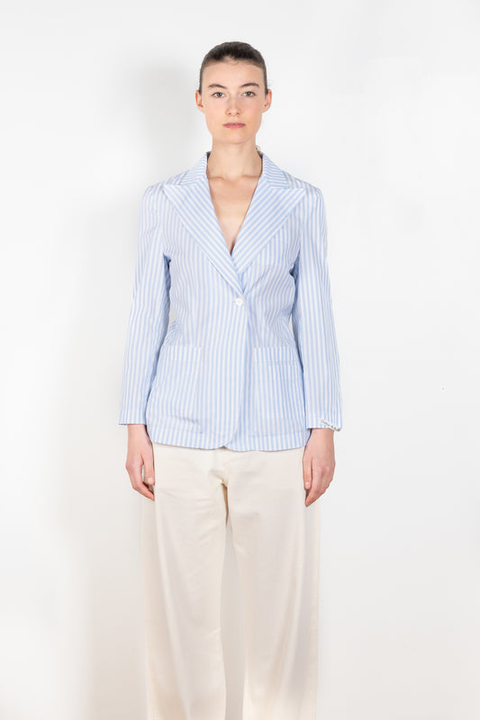 The Second Skin Jacket by Nackiye is a fitted tailored shirt jacket in a lightweight striped cotton
