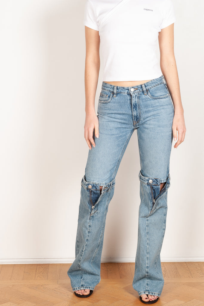 open knee jeans coperni washed blue