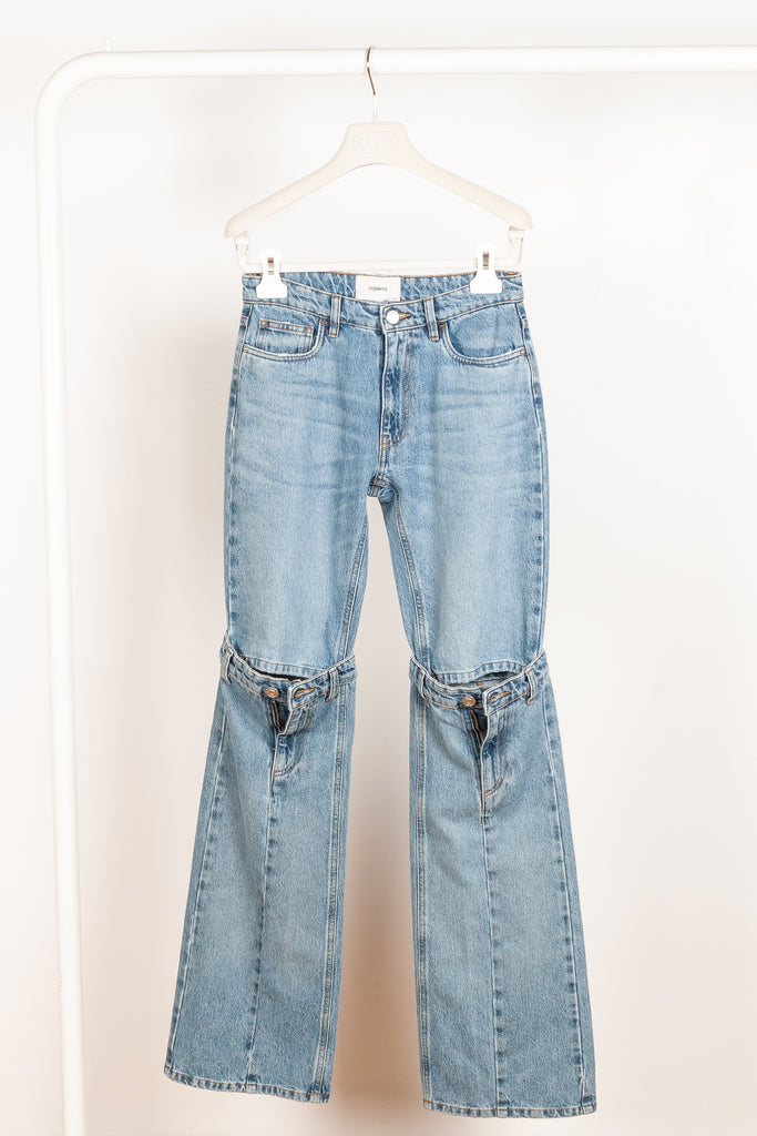 open knee jeans coperni washed blue