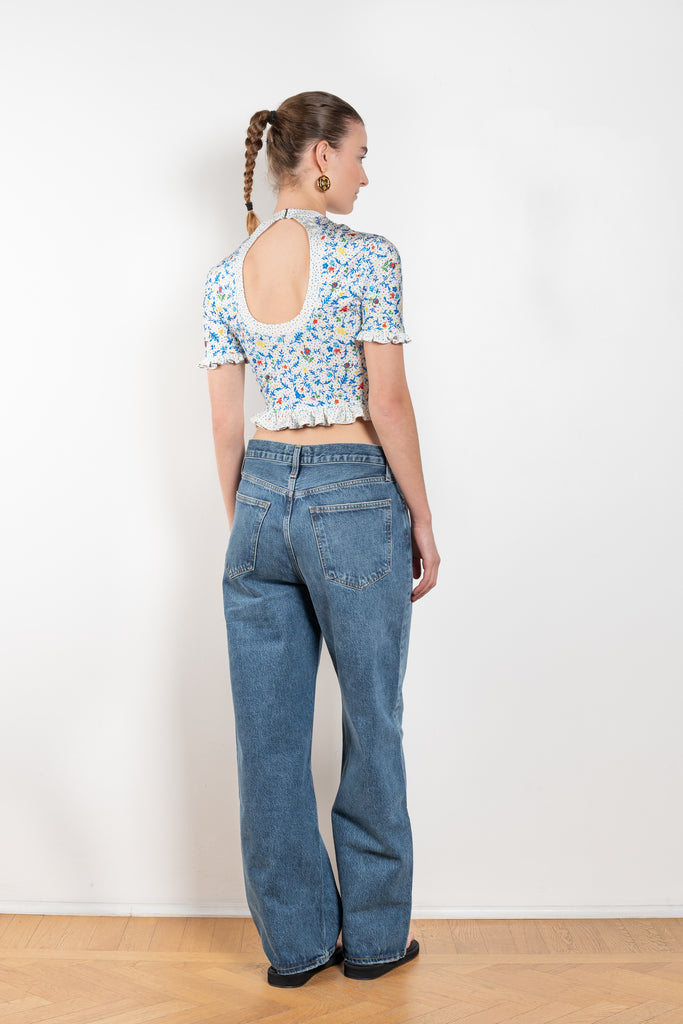 The Floral Cut-out Top by Paco Rabanne is a cropped top in jersey with a front and back cut-out