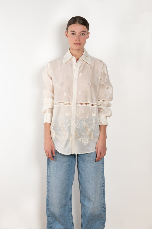 The Ada LS Shirt by SS Daley is a long sleeved shirt in a cotton voile with a delicate embroidered print