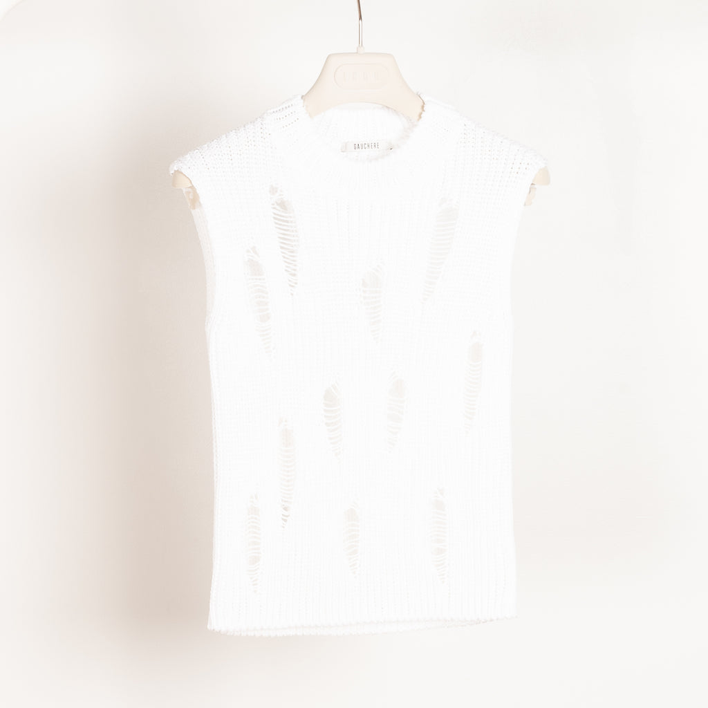 sleeveless knit top gauchere white 2776