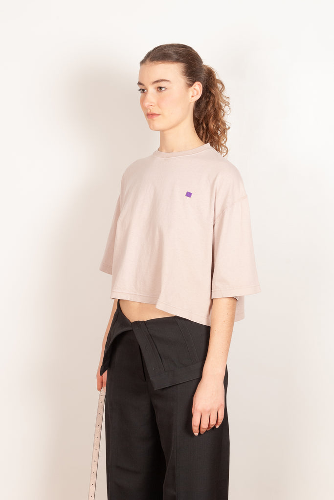 The Face Logo Tee 152 by Acne Studios is a boxy Tee in dusty pink with a small Face Logo Patch