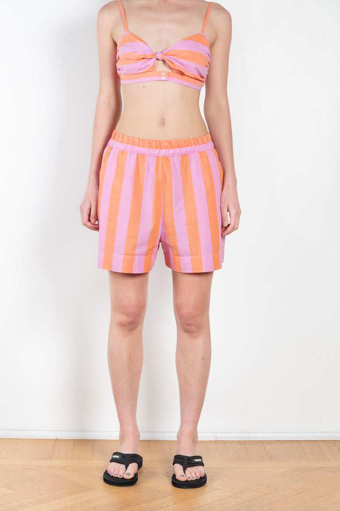 The Caysen Short by Xirena is crisp cotton summer short in a vibrant wide stripe with a matching shirt and bralette