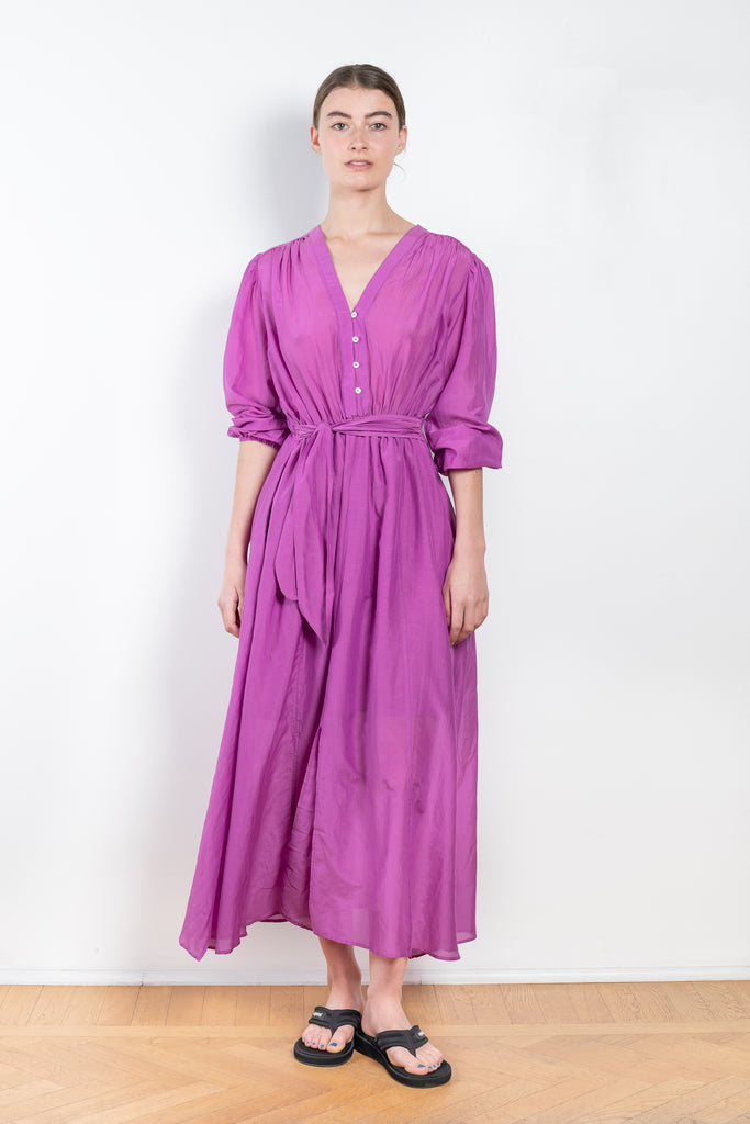 The Hera Dress by Xirena is a long dress flowy with a centered waistline in a luxe cotton silk voile with a slight sheen