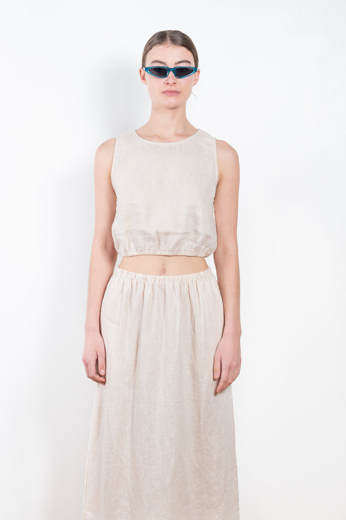 The Tallie Top by Xirena  is a comfy summer cropped top in a lightweight linen with a clean minimal cut