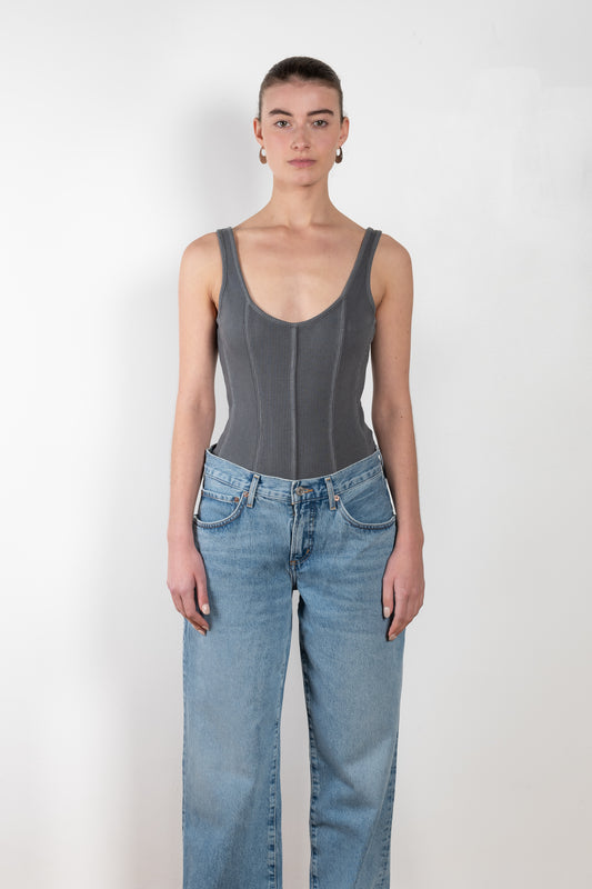 The Elna Bodysuit by Agolde is a tank style body with a corset-inspired ribbing throughout the body