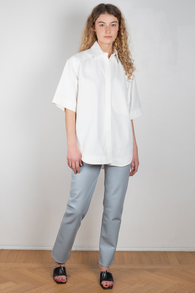 The 90's Pinch Leather by Agolde is a relaxed high waisted straight leg leather pants in a greyish blue