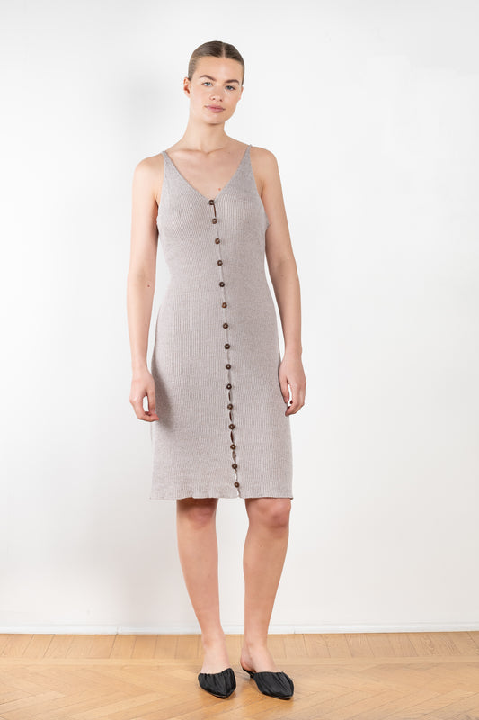 The Oder Dress by Baserange is a delicate linen rib dress with fine straps and button down details