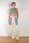 The Mix Chino Pants by B SIDES  is a high waisted trouser in a soft brushed cotton with big contrasted blue denim pockets