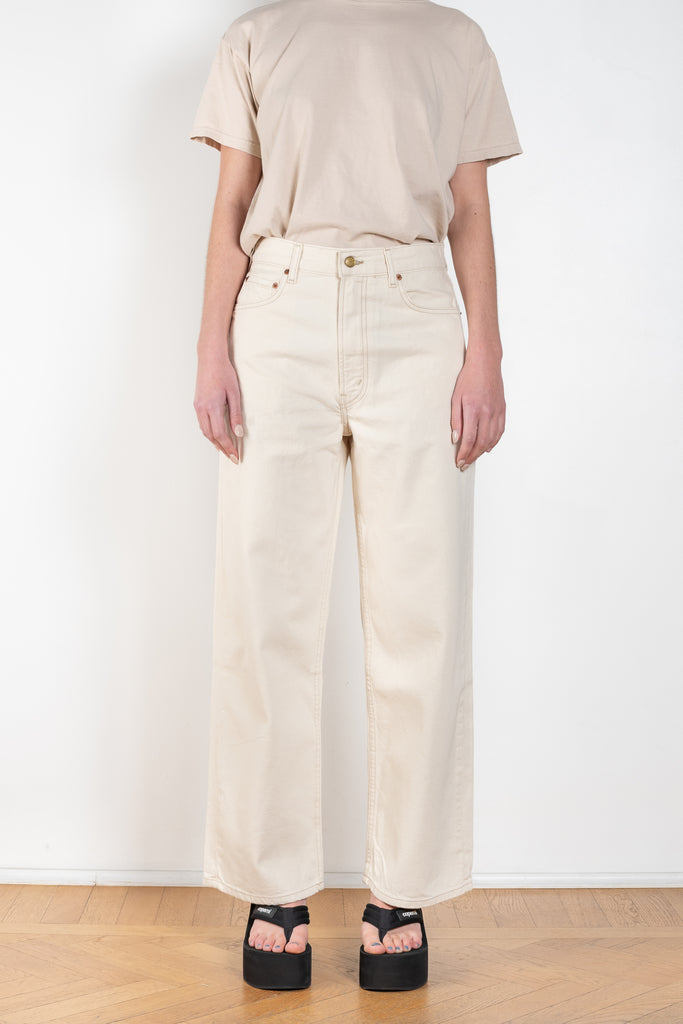 The Elissa Jeans by B SIDES is a high waisted jeans with a relaxed wide leg in a undyed ecru cotton denim
