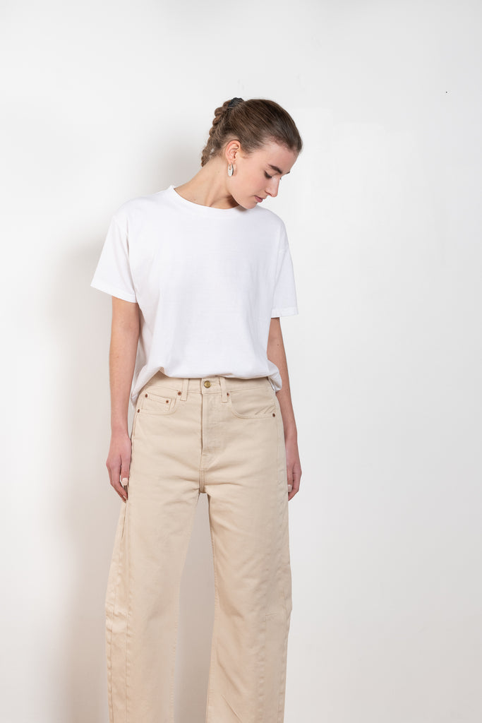The Lasso Jeans by B SIDES has a signature high waist placement, slim-slouchy fit and kinked leg shape