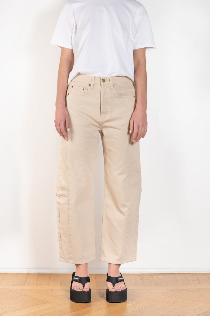 The Lasso Jeans by B SIDES has a signature high waist placement, slim-slouchy fit and kinked leg shape