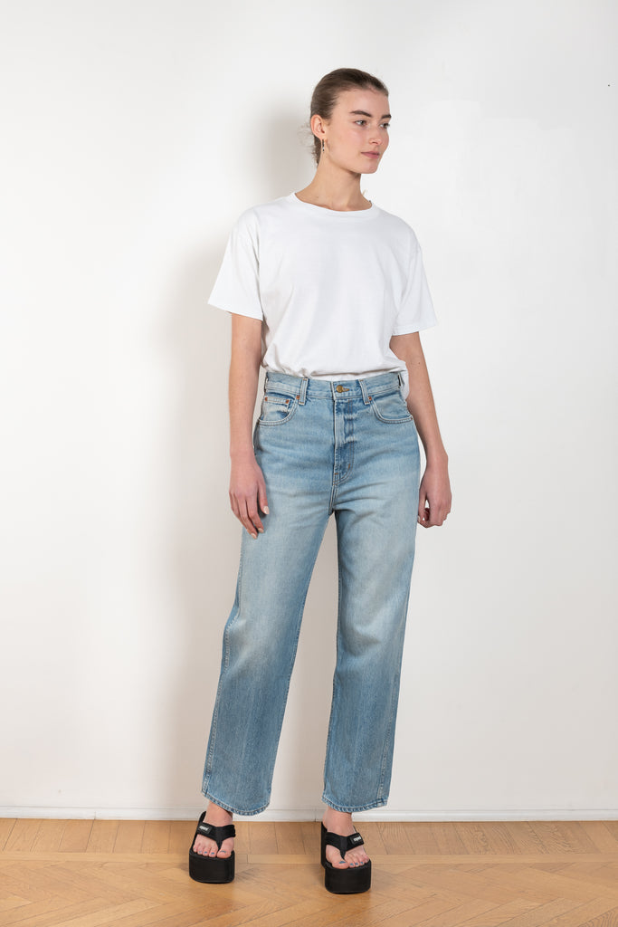 The Plein Relaxed Straight jeans by B SIDES  is a high waisted jeans with a relaxed straight leg in a light blue wash